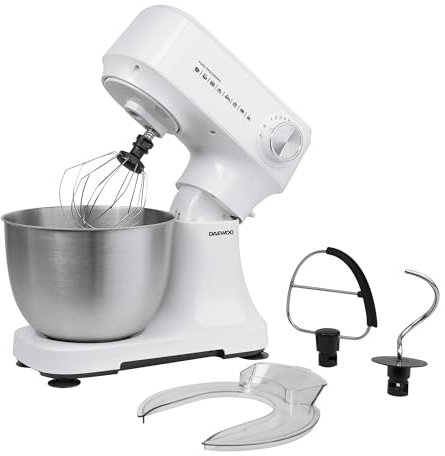 Daewoo Essentials Stand Mixer 3.5 Litres With Stainless Steel Bowl, 3 Attachments Flat Beater, Balloon Whisk, Dough Hook, Splash Guard, 12 Speeds Plus Pulse, Suction Feet For Stability