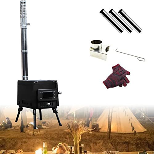 ERSINIAN Estufa para Tienda de campaña, Estufa de leña portátil para Tienda de campaña con 3 Tubos de Chimenea, Estufa de leña para Calentar Tiendas de campaña, Viajes y campamentos, BStyle-S