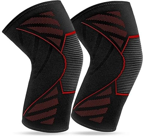 360 RELIEF Tutore Ginocchio per Uomini e Donne, Ginocchiera Sportiva | 1 Coppia Fascia Ginocchio supporto Per Sportiva, Palestra, Lavoro, Pallavolo, Destra/Sinistra Maintien Genou XL Nero/Rosso
