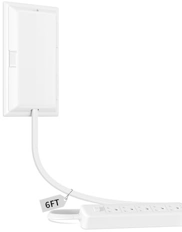 Flat Plug Extension Cord 6FT with Outlet Cover, Outlet Concealer Kit with Flat Plug Power Strip 5AC Outlets, 1875W Flat Outlet Extender Surge Protector for Kitchen, Home, Office,Tight Space (6 Feet)