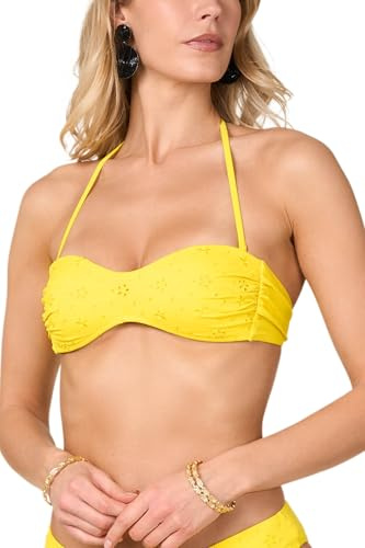 Goldenpoint Donna Costume da Bagno Sangallo - Parte Alta del Bikini - Fascia con Imbottitura Removibile in Pizzo Sangallo Tinta Unita Taglia 4B Colore Giallo