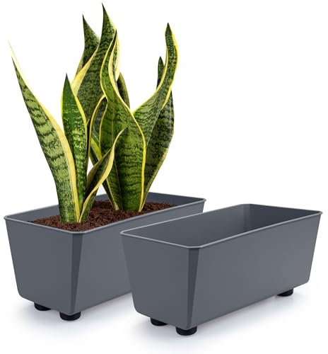 KONZEPT Lot de 2 pots de fleurs rectangulaires avec pieds, petits, 4,2 l, idéaux pour rebord de fenêtre et plantes d'intérieur