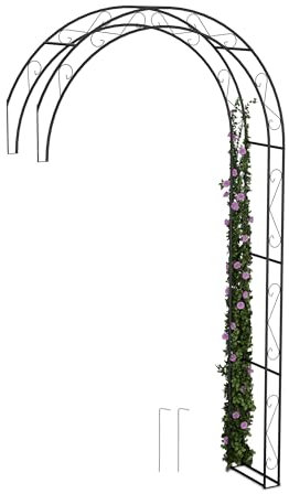Relaxdays Mezzo Arco per Rose Rampicanti da Giardino, Sostegno per Piante, HLP: 245x130x36 cm, Supporto in Acciaio, Nero