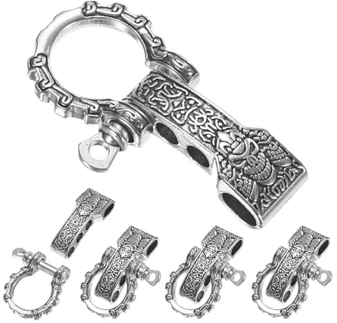 TIXIPEM Hebilla de grillete de pulsera de paracaídas [5 piezas] - Grillete de arco ajustable con patrón de metal para pulseras de supervivencia, cinturón y cuerda al aire libre - [Cabeza plana