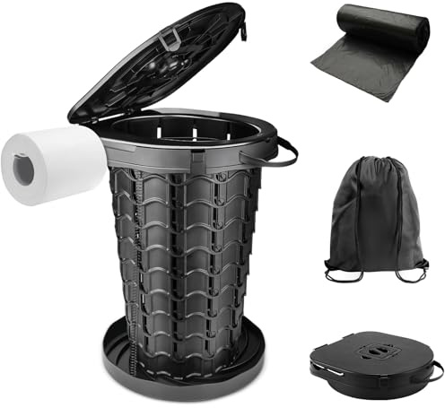 imodomio Campingtoilette faltbar 180kg, Reisetoilette Erwachsene mit Beutel | Tragbares Camping WC mit Deckel, höhenverstellbar, großer Sitz, Camping Klo & Mobile Toilette für Auto, Outdoor & unterwegs