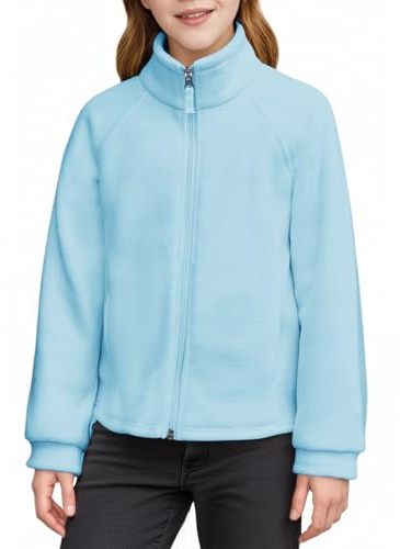 Haloumoning Chaqueta para niña con cuello alto, chaqueta de forro polar para niños, ligera, Sherpa, abrigo de peluche, monocolor, informal, cálido, chaqueta de invierno con cremallera