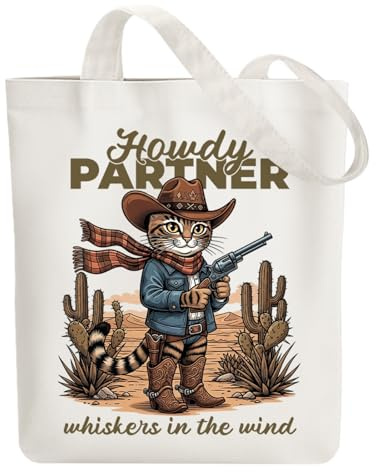 ANATTASOUL Baumwolltasche Personalisiert mit Text in Westliche Katzen, Leinwand Geschenk Tragetasche für Damen Freundin Mama Schwestern Ehefrau Geburtstag, Muttertag Tasche