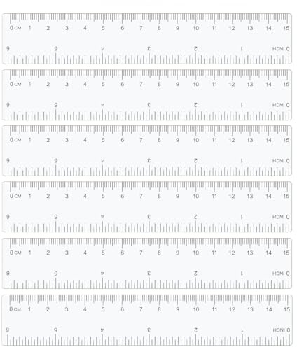 6PCS Scale Rulers - Clear Plastic Ruler Set - Dual Scale Measuring Tool - Transparent Straight Edge Rulers for School Office Use (16×2.7cm)