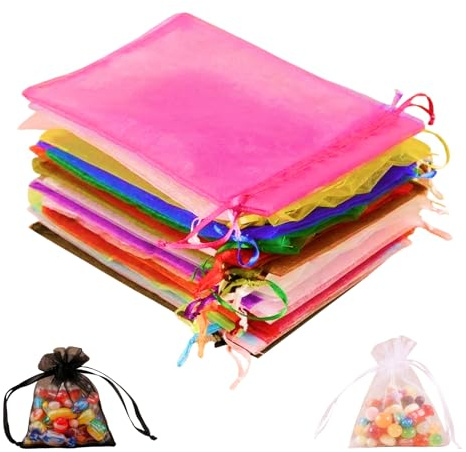 AYHYHLJZJ 100 Pièces Pochette Cadeau Coloré Sachet organza Gift Bags Bijoux Sac en 7x9 cm Cadeau en Tulle pour Bijoux Bonbons Mariage Fête – Sachets Pochettes Cadeau en Organza