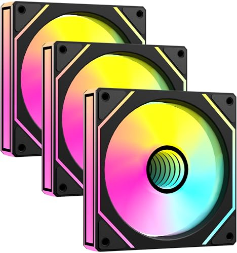 ANSAITE ventilateur PC, 3 ventilateurs d'air CPU,Ventilateur de boîtier 120 mm optimisé pour la pression statique, PWM ARGB Reverse, Synchronisation à 3 broches 5V, particulièrement silencieux - Noir