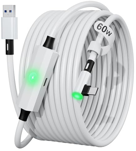 MTAKYI Câble Link avec port de charge 5m【Nouveau 2026】– Haute vitesse 5Gbps USB 3.2 A vers C VR câble compatible avec Meta Quest 1/2/3/3S, Oculus Quest Pro, Pico 4 & Accessoires casque PC Steam VR
