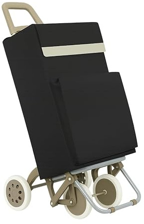 WEIDA Carro de la Compra 4 Ruedas | Bolsillo Exterior Térmico, Mango Ergonómico y Bolsa Impermeable Ideal para Congelados | Chasis con Apoyo Delantero y Base Abatible (1, Negro Mate)
