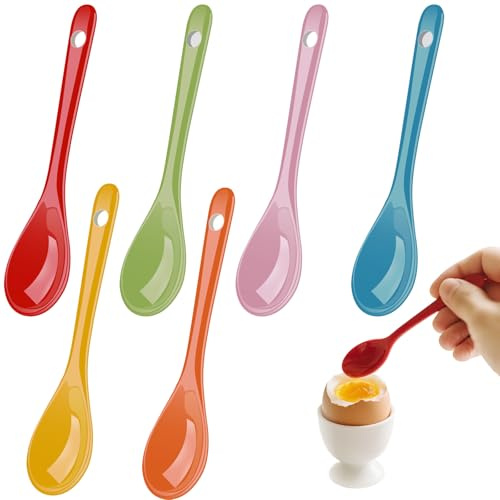Ferenando 6 Piezas Colores Cuchara de Porcelana para Huevos, 12.3cm Pequeras Cucharas de Café con Agujero, 6 Colores Cucharilla de Postre de Porcelana para Miel, Mermeladas, Yogures y Aliños