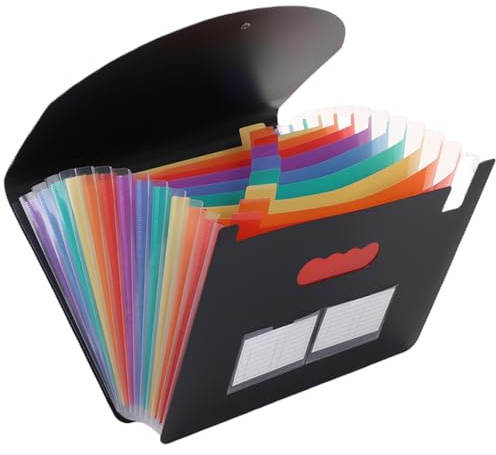 YANJINGSHE Folder, A4 Expanding File Organiser with 12 Pockets, Black | 12-pocket expanding file organiser, rainbow dividers, tear & water-resistant, home, office & uni. Black.
