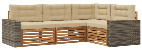 vidaXL Outdoor-Sofagarnitur 4 pcs Natur und Beige, Patio Lounge, modernes Outdoor-Sofa, wetterbeständige Eckbank, robuster Gartenmöbel, Bequeme Terrassenbestuhlung