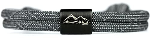 KOMIMAR Bergsteiger Gravur Armband mit Berg, Wandern, Alpen, Bergsteigen, personalisiertes Segeltauarmband, Gipfelstürmer, Edelstahl GROßE FARBAUSWAHL