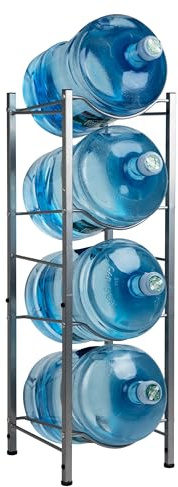 Mind Reader Soporte para jarra de agua, capacidad para cuatro jarras de 5 galones, enfriador de agua, estante, metal, 13.5 pulgadas de largo x 13.5 pulgadas de ancho x 41 pulgadas de alto, plateado