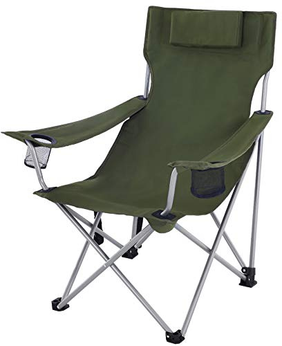 SONGMICS Campingstuhl, Klappstuhl, bis 150 kg belastbar | Outdoor-Stuhl mit Armlehnen, Kopfstütze und Getränkehaltern, stabiles Gestell, grün, SANDY Kollektion GCB09AG