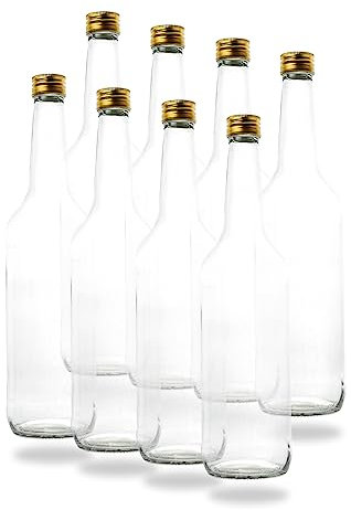 12 Leere Glasflaschen 700 ml 0,7 Liter mit PP28 Schraubverschluss Gold – verwendbar als Schnapsflaschen, Likörflaschen 700ml, Leere Weinflaschen, Essig und Öl Flaschen Set