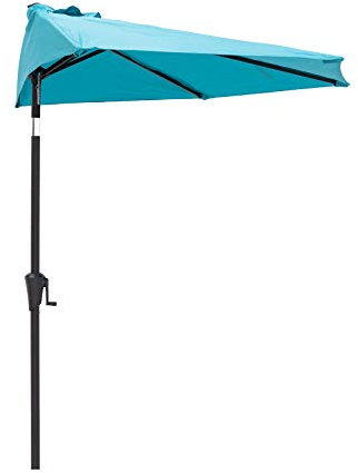 C-Hopetree 2.75m Half Round Market Garden Parasol Wall Umbrella for Outdoor Patio with Crank and Tilt, Aqua Blue