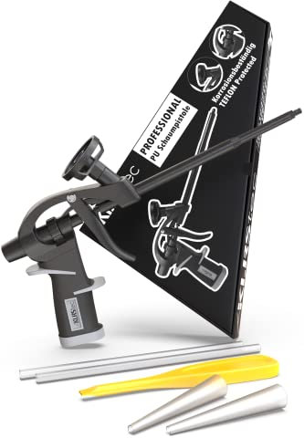 KLRStec® PROFESSIONAL PU Schaumpistole Teflon beschichtet (PTFE) - Profi Montagepistole I Bauschaumpistole mit Einhandjustierung (1k & 2k 750ml) inkl. Zubehör