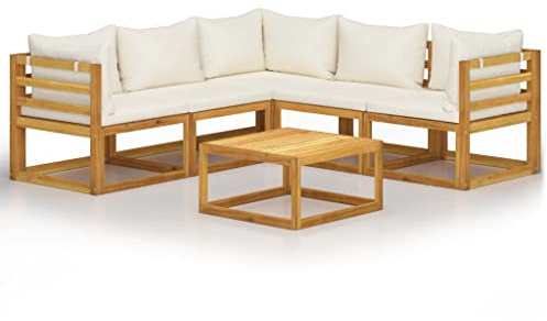 vidaXL Akazienholz Massiv Gartenmöbel 6-TLG. mit Auflagen Creme Sofa Lounge Garten Garnitur Gartenset Sitzgarnitur Gartensofa Sitzgruppe