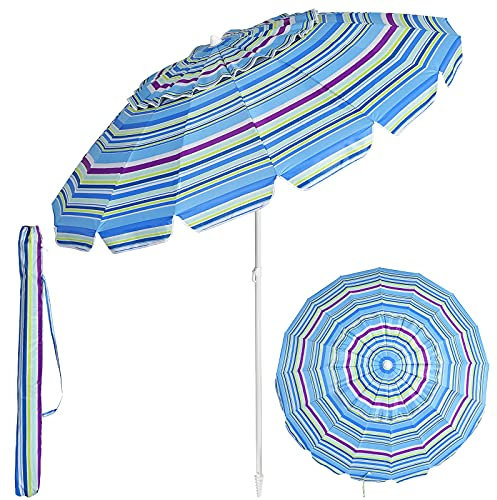 GYMAX Ombrellone da Spiaggia 2,2x2,2 M, 16 Stecche, Inclinabile e Portatile, con Copertura Impermeabile e Resistente ai Raggi Solari UV, per Mare, Vacanza, Giardino, Terrazzo (Azzurro)