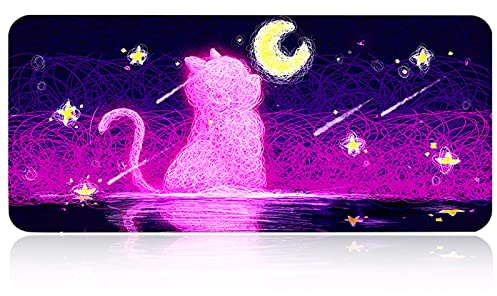 FORRICA Schreibtischunterlage Niedliche Cartoon XXL Gaming Mauspad 900x400 mm Mousepad Wasserdicht rutschfeste Verlängerte Mausmatte Verbessert Präzision Geschwindigkeit für Büro Zuhause Katze E