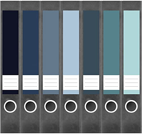 Etiketten für Ordner | Farbmix Blau 1 | 7 Aufkleber für schmale Ordnerrücken | Selbstklebende Design Ordneretiketten Rückenschilder