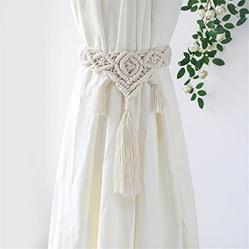 EXQULEG 2 Stück Raffhalter Boho Vorhanghalter Baumwollseil Gardinenhalter Gardine Holdbacks Handstricken mit Quaste für Haus Dekoration (A)