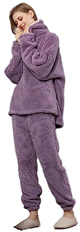 Cicilin Pyjama Femme Hiver Ensembles de Pyjama Femme 2 Pièces Pyjama Polaire Vêtements de Nuit Epaississement Hiver Manches Longues Fleece Super Doux Soft