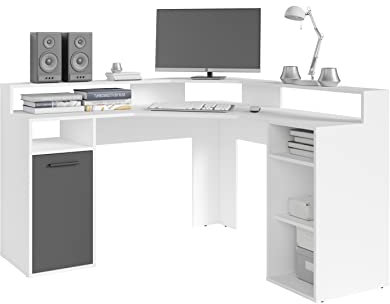 byLIVING Fox Gaming-Schreibtisch, Eckschreibtisch, viel Ablagefläche, mit Aufsatz, Holzwerkstoff, Weiß, B-139, H-90,8, T-139 cm