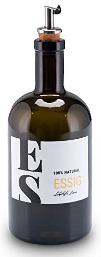 Kit huile et vinaigre - Bouteille de pharmacie en verre - Vert antique - Avec bec verseur en acier inoxydable - Pour huile et vinaigre (ESSIG 500 ml)