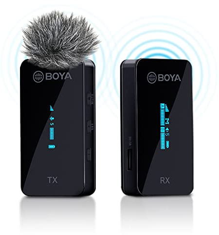 BOYA Wireless Lavalier Microphone System, by-XM6 S1 2.4GHz Dual Lavalier Mic Lapel Microphone for iPhone/Android, DSLR Camera Microphone Real-time Audio Monitor Recording Vlog Transmitter + Receiver