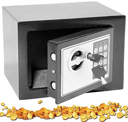 Coffre-fort électronique numérique de 4,6 L pour petit argent, clé et mot de passe en acier robuste avec 2 clés pour bureau, maison, hôtel, montage mural ou au sol, 17 x 23 x 17 cm, gris
