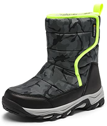DREAM PAIRS Kids Bottes de Neige pour Enfants Chaussures de Hiver Bottes à Lacets Garçon et Fille Confortable,Size 32,Camouflage/Gris,SDSB2222K