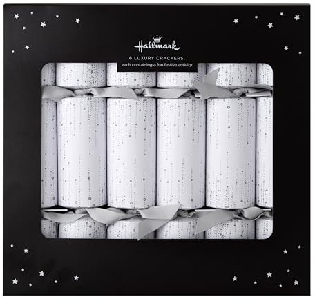 Hallmark Luxury Silver & White Christmas Crackers, Pack of 6 in 1 Design