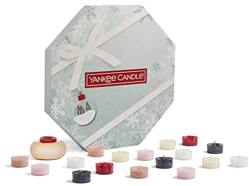 Yankee Candle Advent Calendar 2022 Wreath | Scented Candles Gift Set | 24 Scented Tea Lights and 1 Tea Light Holder | Snow Globe Wonderland Collection