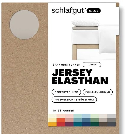 Schlafgut Easy Jersey Elasthan Topper Spannbettlaken 140x200 bis 160x220 Sand Mid, Spannbetttuch aus superweicher Baumwolle mit Elasthan | Bettlaken, Spannbetttuch 160x200, 160x220 cm, Sand, Topper, bis 10 cm Steg, Baumwolle Elasthan, OEKO-TEX
