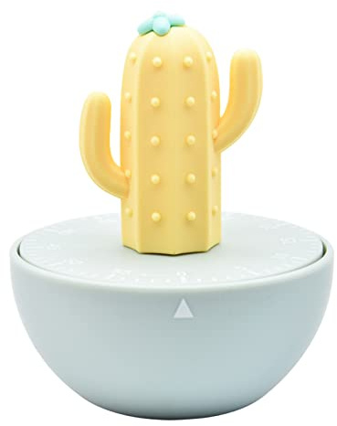 Ranvi Timer meccanico da cucina a forma di cactus, 60 minuti, colore: giallo