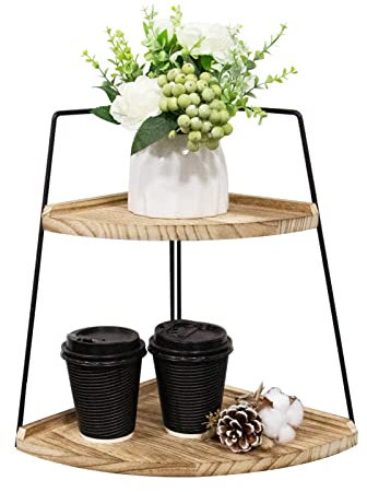 2 nivåer badrumsbänk organisatör, stående ställ kosmetisk hållare, trä badrum organisatör, sminkbord organisatör badrum bänkbricka, för badrum, sovrum (stockfärg)