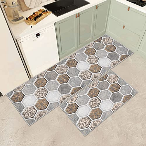 JEFFEL Lot de 2 Tapis de Cuisine antidérapants et lavables, Anti-Fatigue pour décoration de Maison, Bureau, Bureau Debout (C, 40x60+40x120cm)