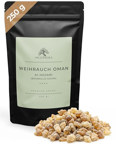 Incensera Weihrauch Oman 250 g - Harz zum Räuchern, Naturreines Baumharz | Baumharz zum Räuchern & Ausräuchern negativer Energie, Harz & Frankincense, Perfekt für die Rauhnächte