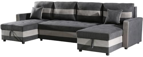 Habitat et Jardin Sofá Convertible panorámico Antoine con Compartimentos portaobjetos - 5 plazas - Gris Oscuro/Gris Claro