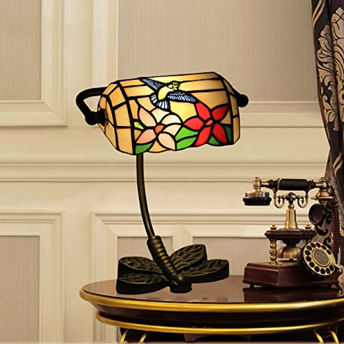 AIBOTY Bankers Lampe Tiffany Lampe Buntglas Tischlampe Tiffany Stil Vogel Nachttischlampe Leseschreibtisch Licht Für Schlafzimmer Wohnzimmer Kommode Home Office Bibliothek,S