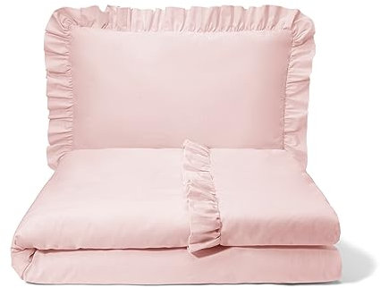 balbina Kinderbettwäsche Baumwolle 2-teilige Babybettwäsche, Bettwäsche-Set für Kinder, Bettwäsche mit Rüsche & Reißverschluss, Bettbezug 100 x 135 cm Kopfkissenbezug 60 x 40, Puderrosa Hell