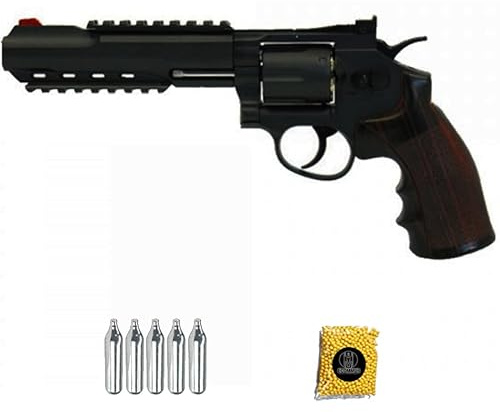 Revolver WG 702 6” Nero | Pacchetto pistola Airsoft (pallini in PVC). Arma ad aria compressa CO2 calibro 6 mm (potenza: 0,29 joule)