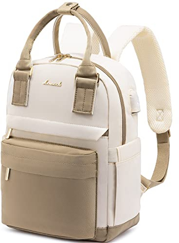 LOVEVOOK Backpack Womens Small Fashion Rucksack Bag for Ladies with USB Port Waterproof Handbag for Girls Anti-theft Mini Casual Daypack City Pack for School Uni Travel, Beige Khaki