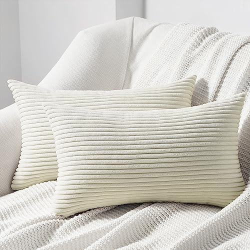 Topfinel Kissenbezug 40x60 2er Set Creme Kordsamt gestreiftes Muster Kissenbezüge Kissenhülle Dekokissen Sofakissen Couchkissen Dekokissen Zierkissenbezug Deko Kissenhüllen Wohnzimmer Schlafzimmer