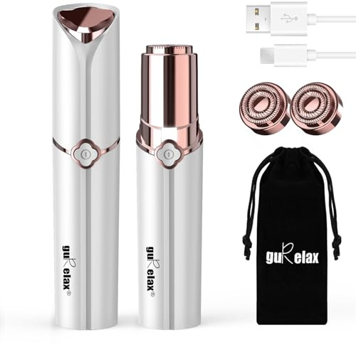 gurelax Gesichtshaarentferner für Frauen, Haarentfernungsgerät für Frauen, wiederaufladbar, Epilierer für Frauen für Gesicht, 2 x Ersatzköpfe, schmerzloser Damenrasierer, für Lippe, Schnurrbart, Kinn